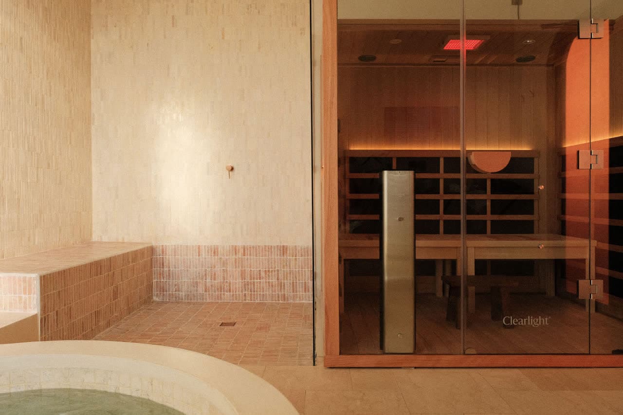 The recovery room at Sundaymood Bali, with a plunge pool and an infrared sauna